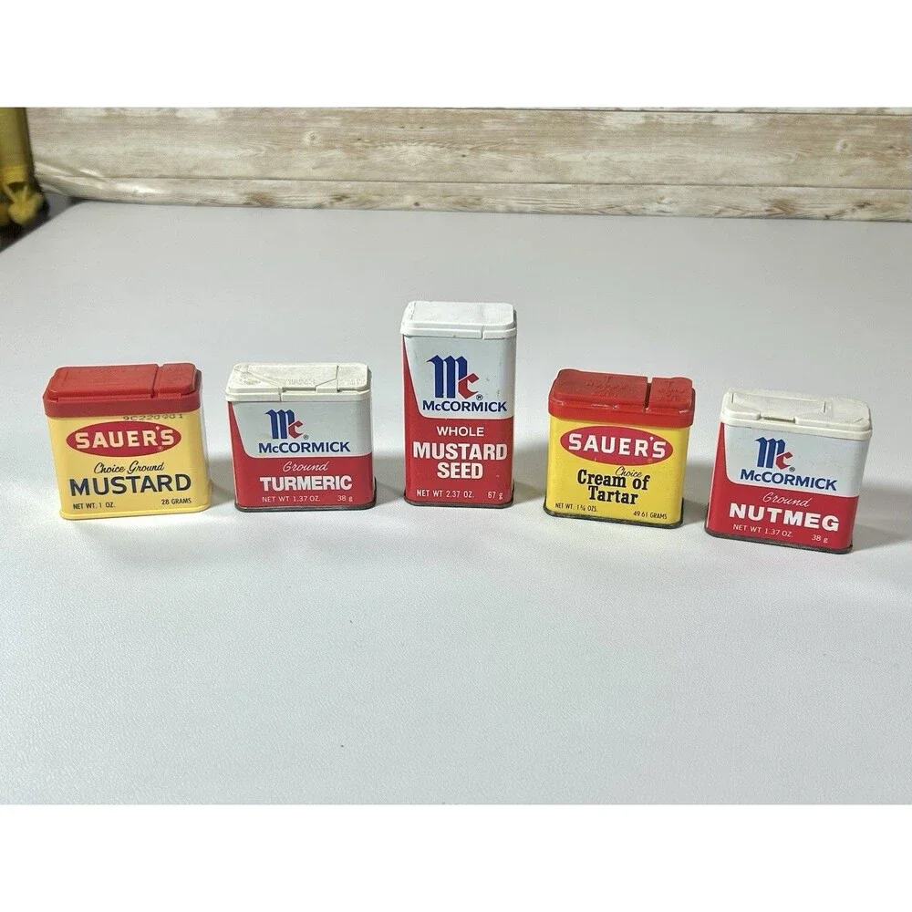 Vintage Lot of 5 Metal Spice Tins McCormick, Sauer’s